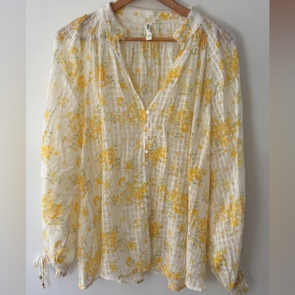 Kivari Tops - KIVARI Yellow Floral Boho Blouse – Size 6 (Fits S–L) 100% cotton